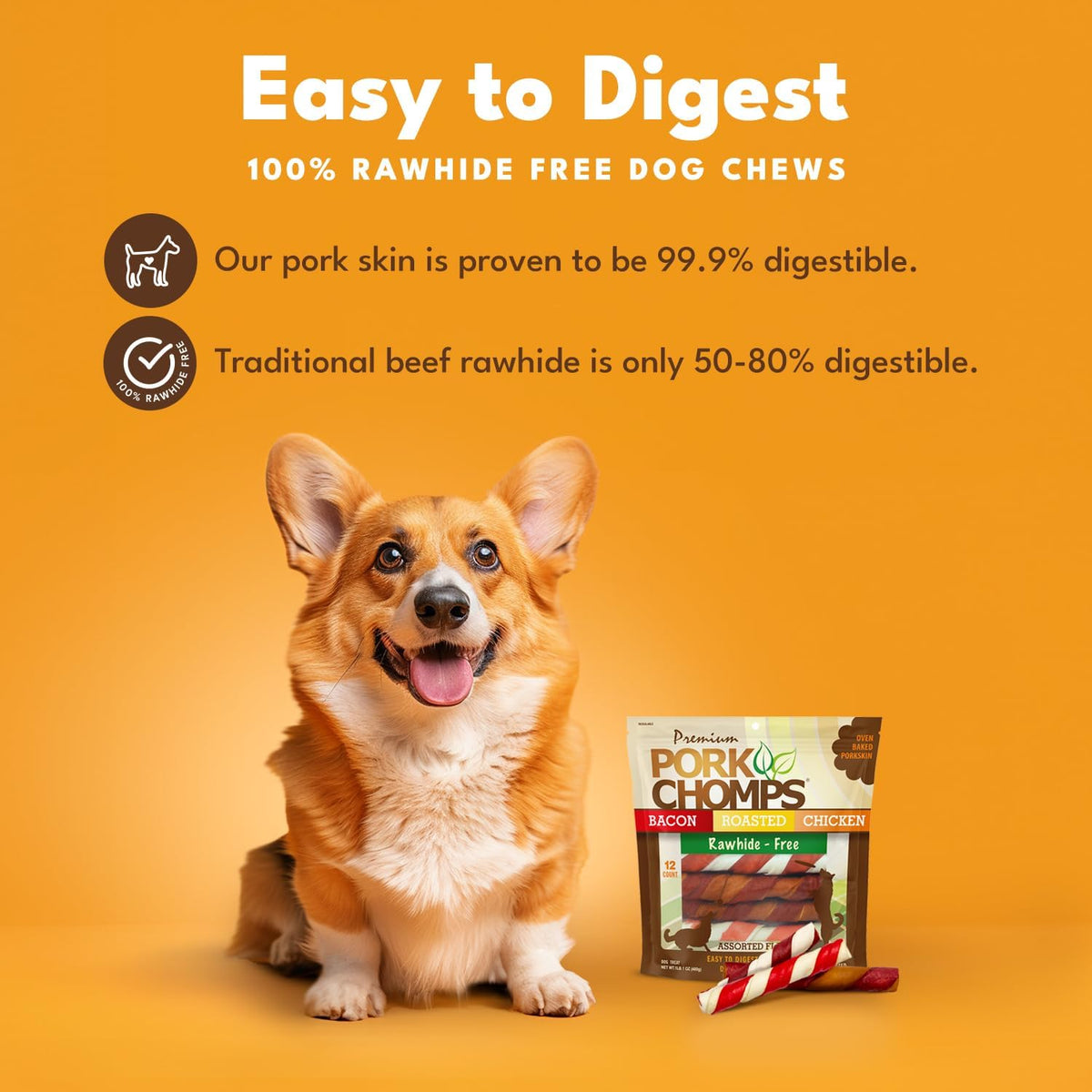 Pork Chomps Baked Pork Skin Dog Chews, 6 in Twists, Assorted Flavors, 12 Ct