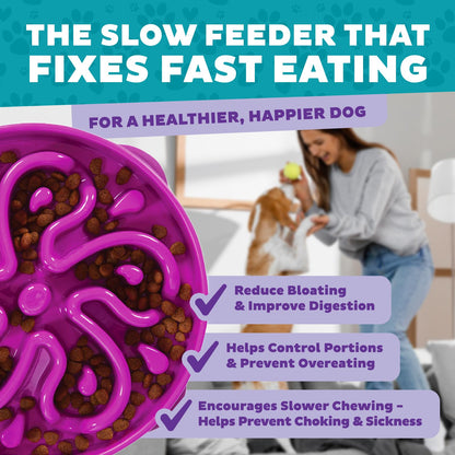 Outward Hound Fun Feeder Slo Bowl Dog Slow Feeder, Wave, Pink, 5.8"