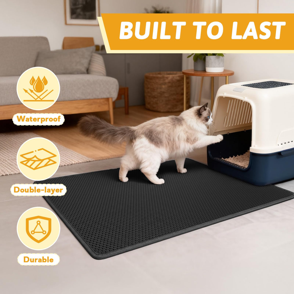 Pieviev Litter Mat, Double-Layer Waterproof Trapping Mat, 24" x 15" Black