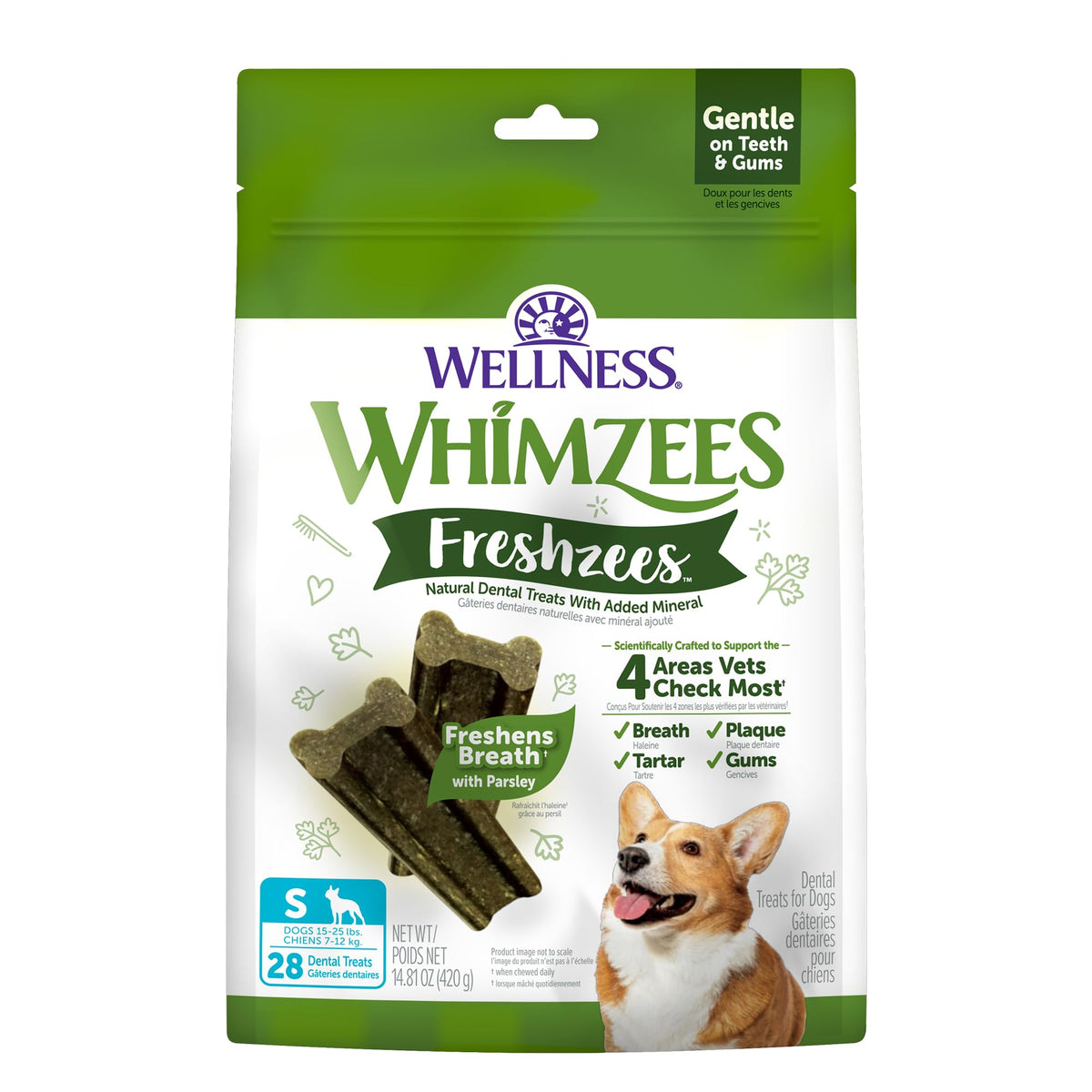 Wellness WHIMZEES Freshzees Natural Dog Dental Treat, Soft Chews, Freshens Breath, Extra-Small Size, 14.81 oz Bag, 56 Count