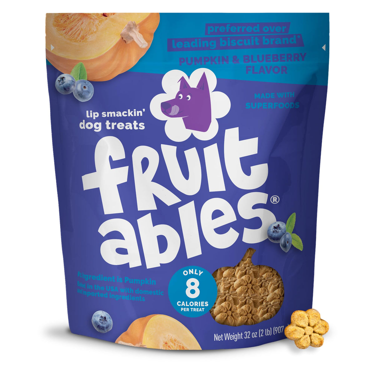 Fruitables Baked Dog Treats, Low Calorie Treats, Pumpkin & Blueberry, 12oz