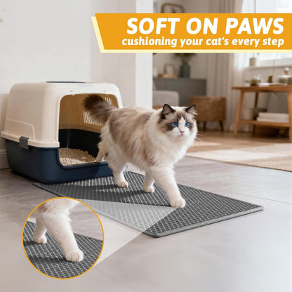 Pieviev Cat Litter Mat, Double-Layer Waterproof Litter Trap, 24" x 15" Gray