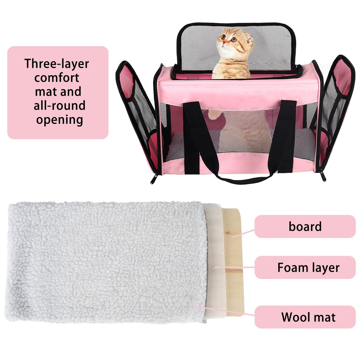 Cat Dog Carriers Soft-Sided Pet Carrier Large Cats for Medium Big Cat Small Dog Puppy up to 16lbs TSA Airline Approved Animal Collapsible Cat Carrier Carriers Travel Carrier Cat Bag (17x11x11)