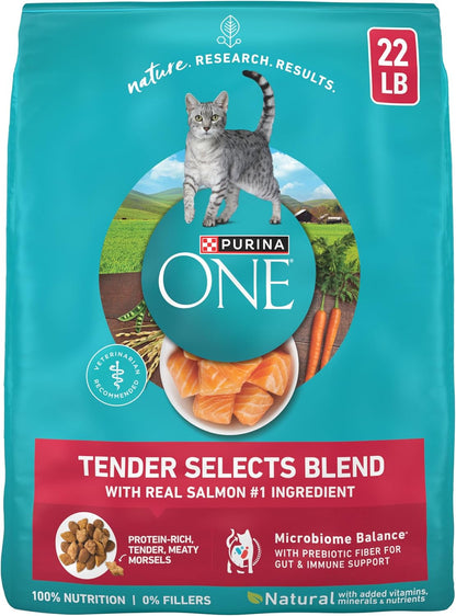 Purina ONE Natural Dry Cat Food, Tender Selects Blend with Real Salmon - 22 lb. Bag