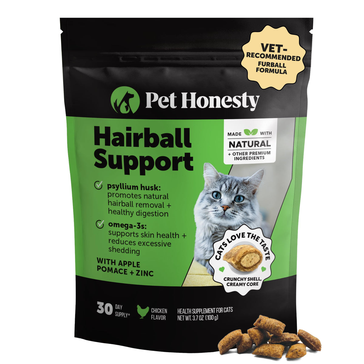Cat Hairball Remedy Treats - Dual Texture Crunchy Creamy Hairball Treatment for Cats, Furball Relief Control Supplement with Fiber, Fish Oil for Indoor Cats Skin Coat Digestion (90-Day Supply)