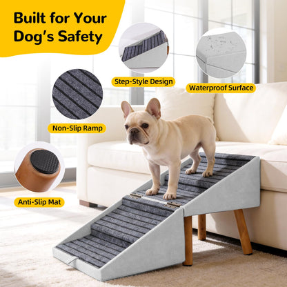 Dog Stairs for Small Dogs Faux Leather Foldable Pet Ramp and Ottoman