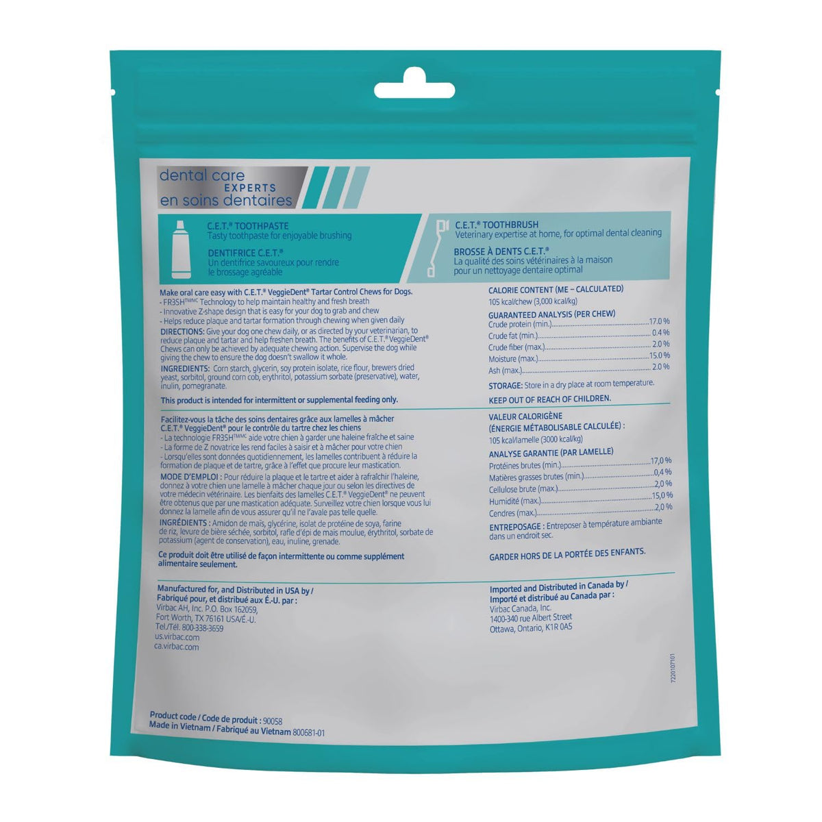 C.E.T. Veggiedent Fr3sh Plaque and Tartar Control Chews for Dogs, Small