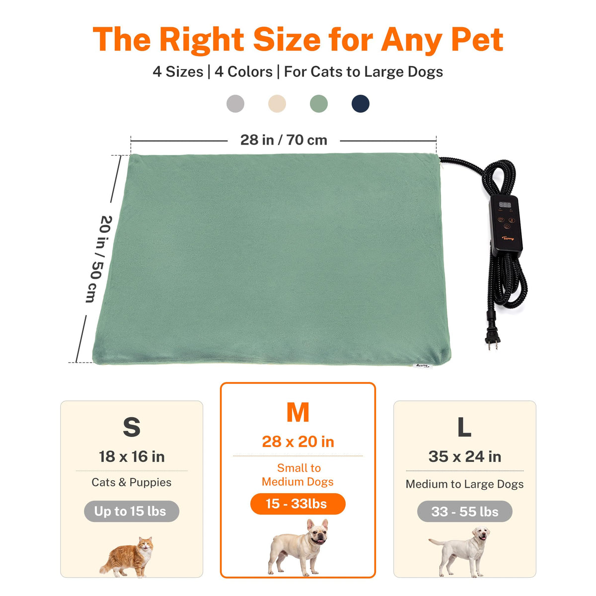 Toozey Cat Heating Pad for Cats & Dogs, Heated Bed Mat, 18 x 16 in, Grey
