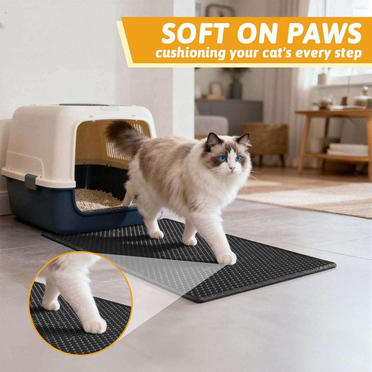 Pieviev Cat Litter Mat, Double-Layer Waterproof Litter Trap, 24" x 15" Gray