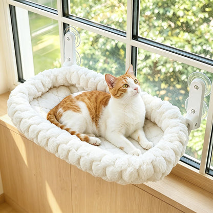 AMOSIJOY Cordless Cat Window Perch with Cushion Bed Metal Frame, L Gray