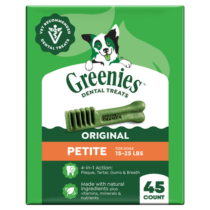 Greenies Petite Natural Dental Dog Treats, Original Flavor, 30 Count
