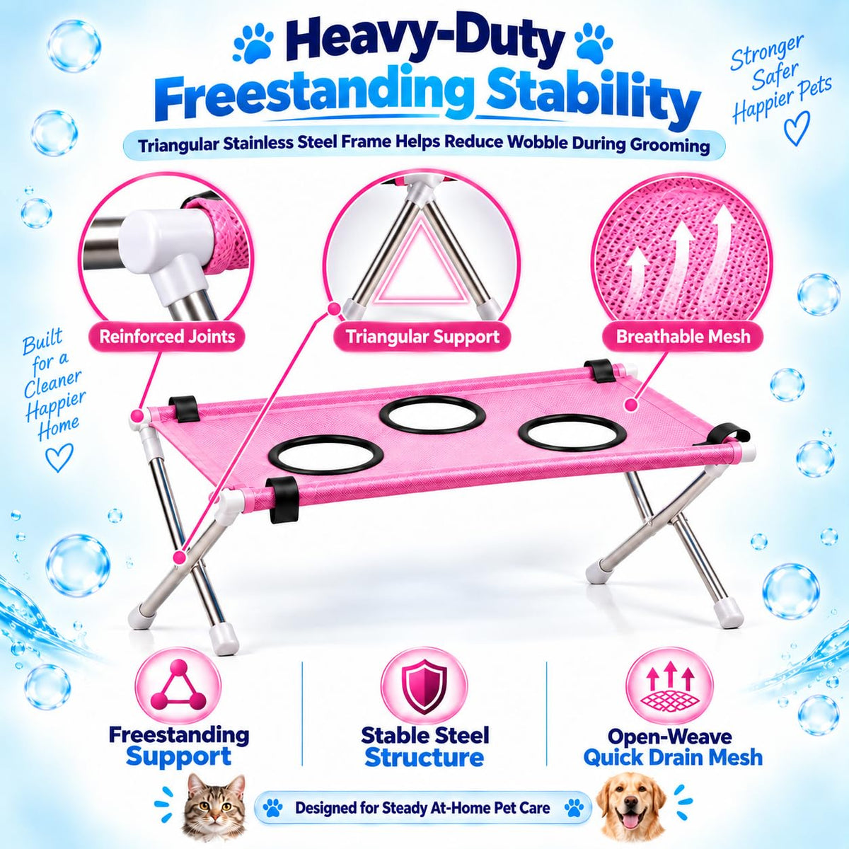 Dog Bed Foldable Grooming Hammock Stand and Bath Holder for Small Pets