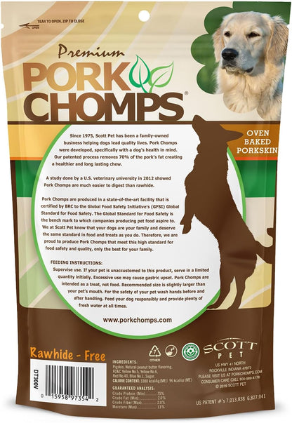 Pork Chomps Baked Pork Skin Dog Chews, 6 in Twists, Peanut Butter, 4 Count