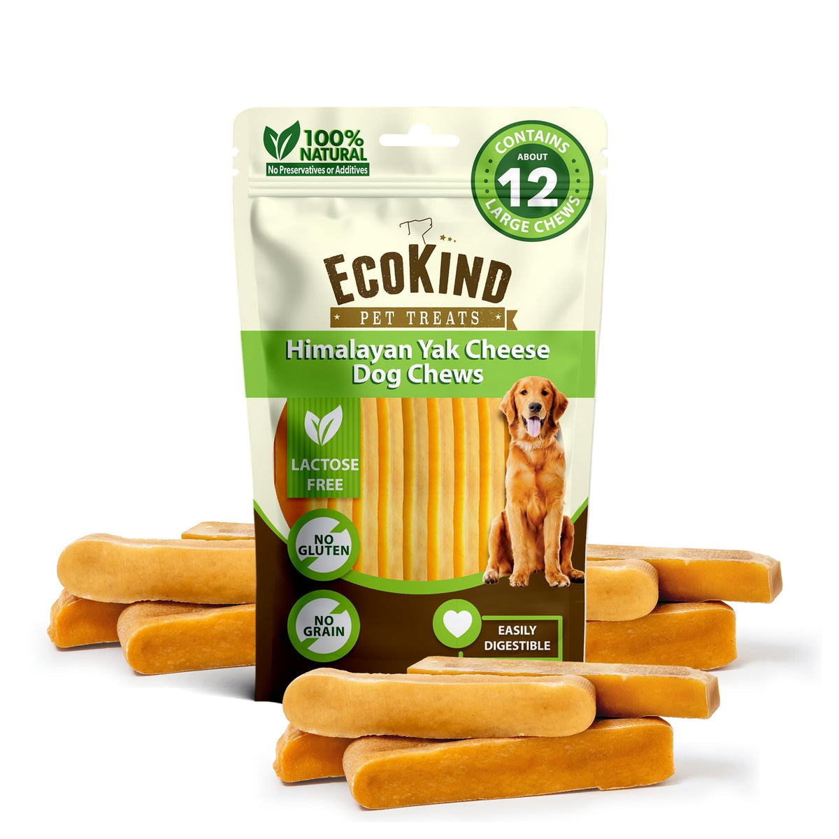 EcoKind Yak Cheese Himalayan Dog Chews, Yak Chews for Small Dogs, 4 Bones