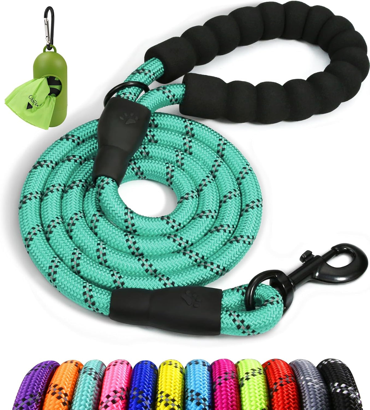 Taglory Rope Dog Leash for Medium Large Dogs, 6 FT Padded Handle, Turquoise