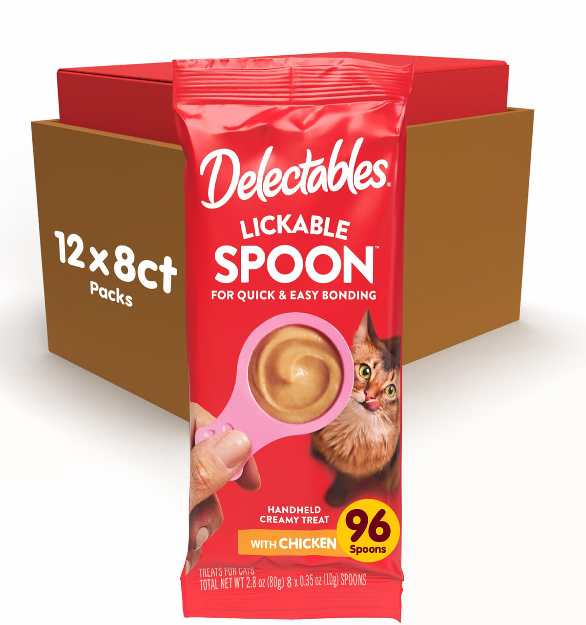 Delectables Lickable Spoon Handheld Wet Cat Treats Made with Real Chicken & Tuna, Creamy Puree, Mess Free, Quick & Easy, Grain-Free, No Added Fillers, No Added Preservatives, Variety Pack, 32ct