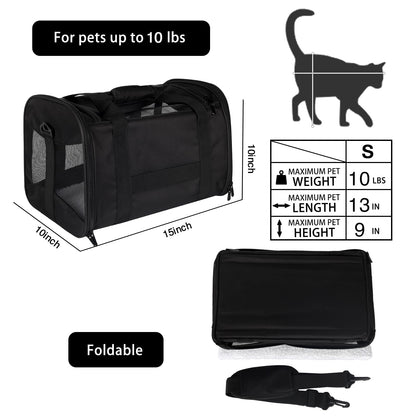 Cat Dog Carriers Soft-Sided Pet Carrier Large Cats for Medium Big Cat Small Dog Puppy up to 16lbs TSA Airline Approved Animal Collapsible Cat Carrier Carriers Travel Carrier Cat Bag (17x11x11)