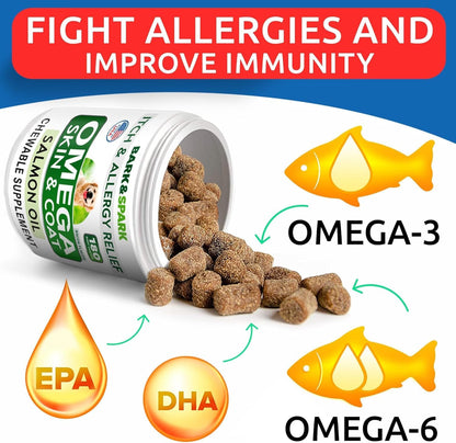Omega 3 + Fish Oil for Dogs - Skin & Coat Support, Itch & Allergy Relief
