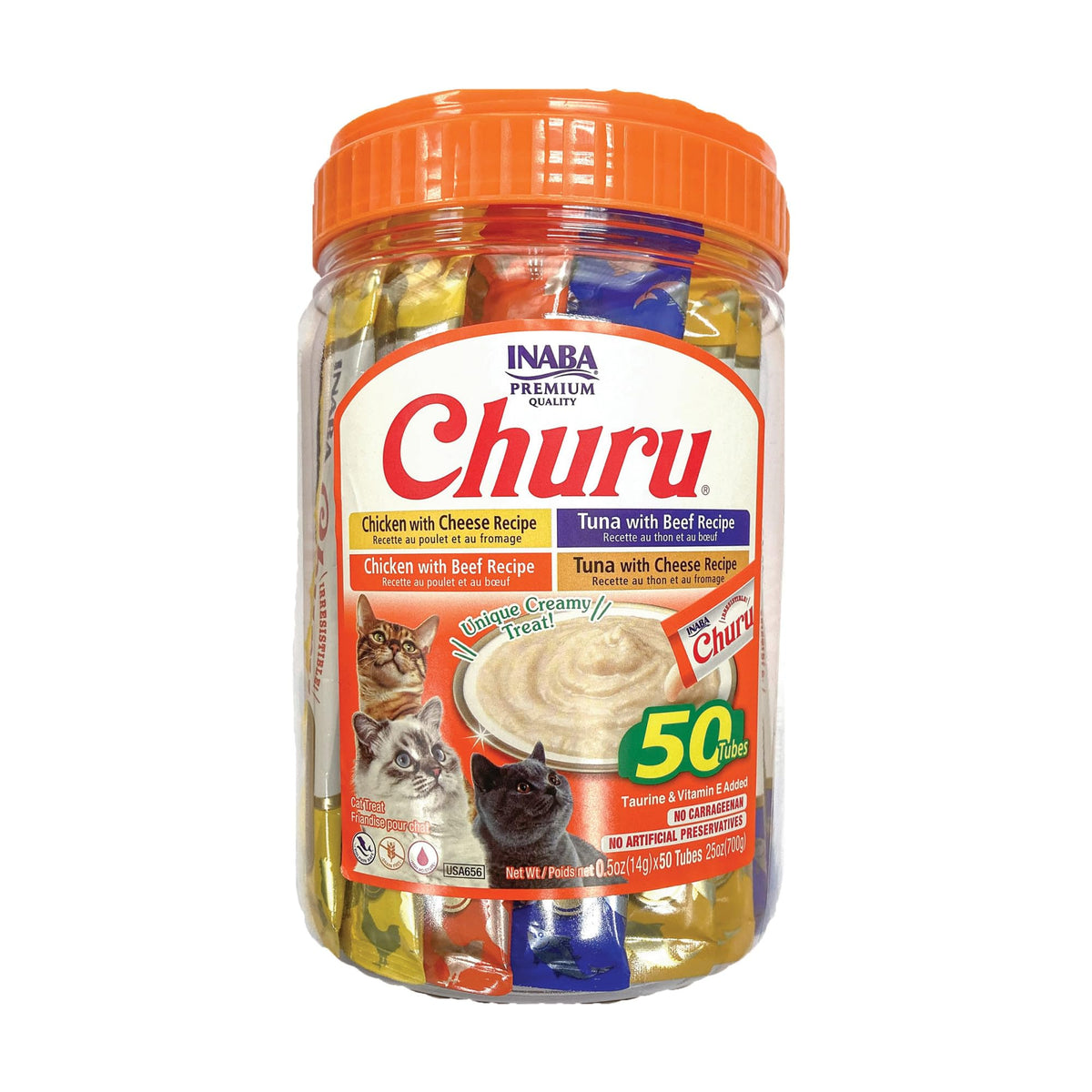 INABA Churu Cat Treats, Lickable, Squeezable Creamy Purée Cat Treat with Green Tea Extract & Taurine, 0.5 Ounces Each Tube, 20 Tubes, Chicken Variety Box
