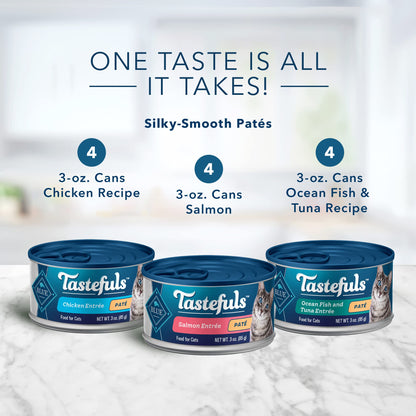 Blue Buffalo Tastefuls Variety Pack Paté Wet Cat Food, 3 oz, 12 ct