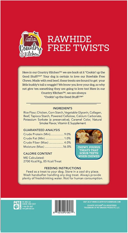 Country Kitchen Rawhide Free Beef Twists Dog Chews, 3 Count