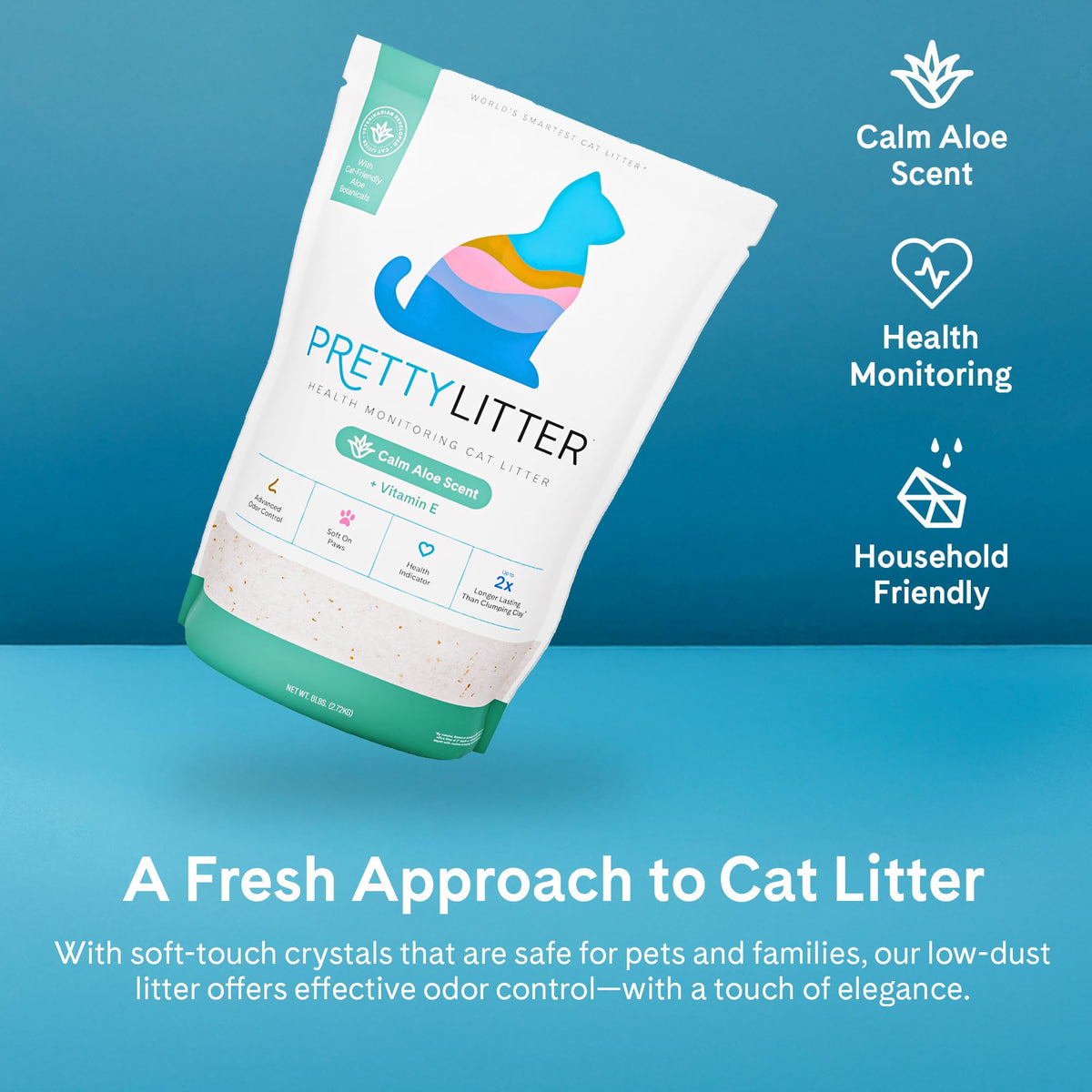 PrettyLitter Health Monitoring Cat Litter, Unscented, 4-Pack, 6 lb. Bags