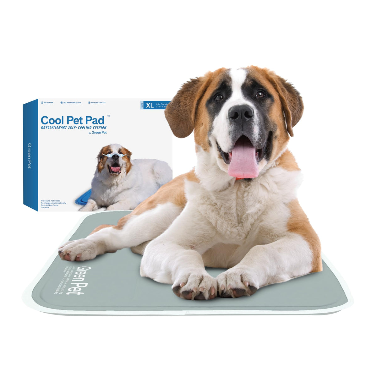 The Green Pet Shop Cool Pet Pad - Medium, Sage Grey - Self-Cooling, Pressure Activated Mat for Dogs & Cats from 21-45 lbs - Non-Toxic Gel, No Water Needed