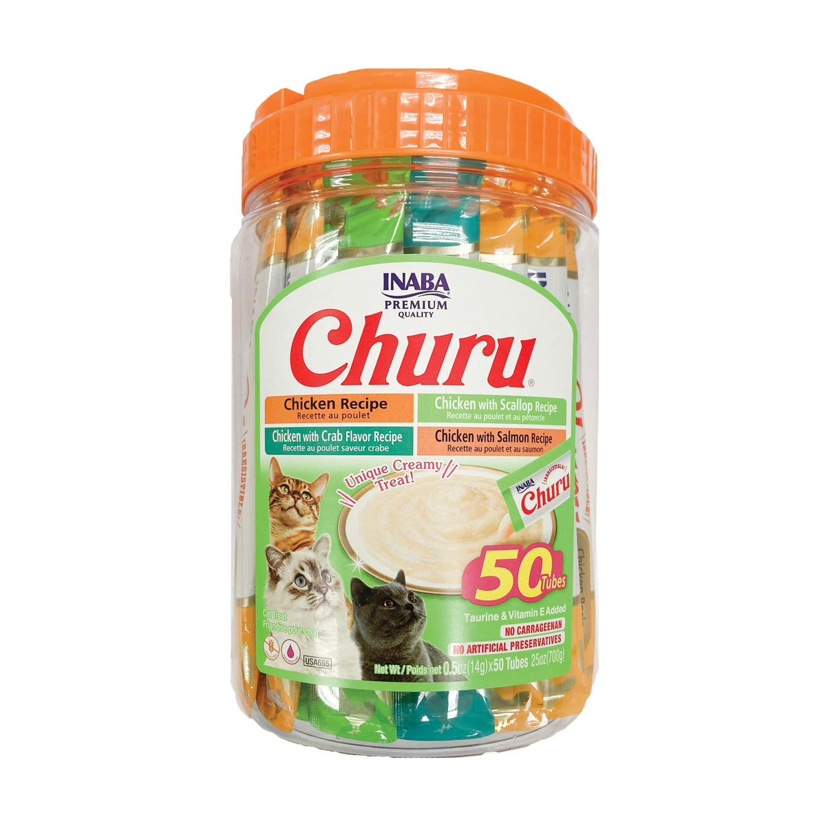INABA Churu Cat Treats, Lickable, Squeezable Creamy Purée Cat Treat with Green Tea Extract & Taurine, 0.5 Ounces Each Tube, 20 Tubes, Chicken Variety Box