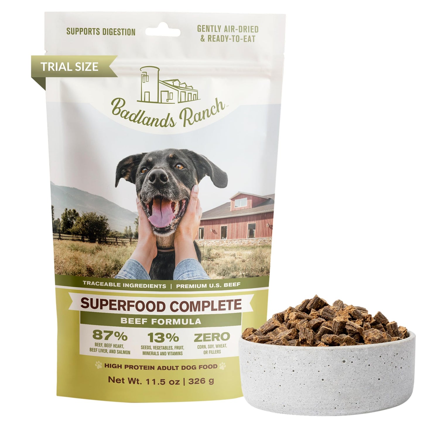 BADLANDS RANCH Air-Dried Beef & Bison Dog Food, 87% Meat, 24 oz