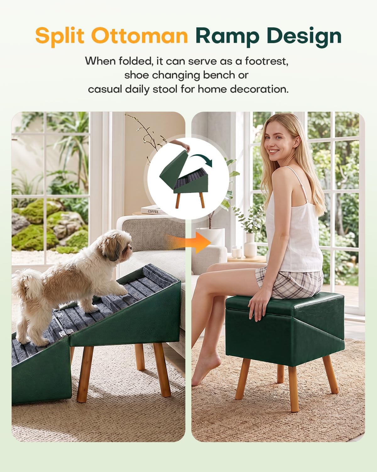 Dog Stairs for Small Dogs Faux Leather Foldable Pet Ramp and Ottoman