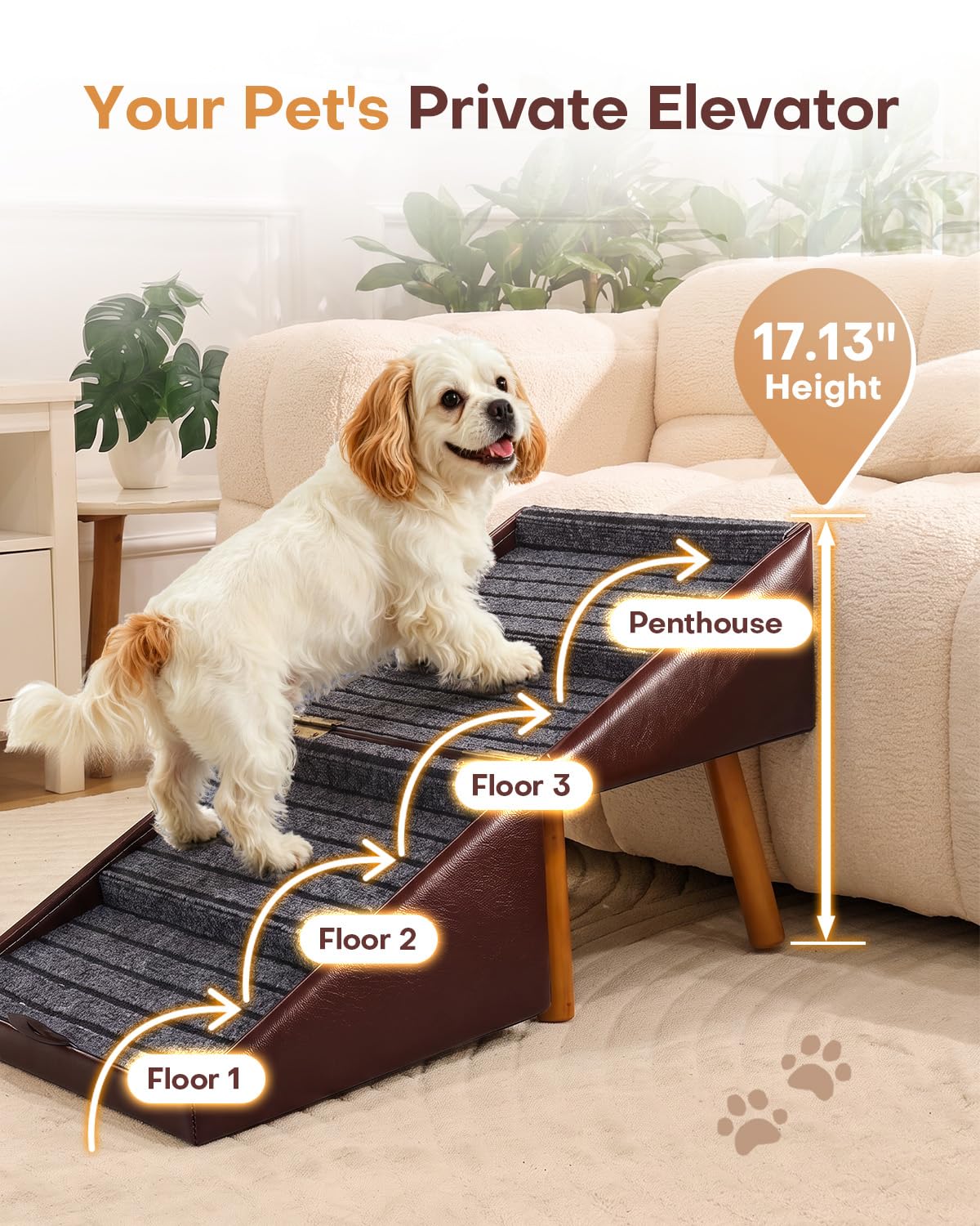 Dog Stairs for Small Dogs Faux Leather Foldable Pet Ramp and Ottoman