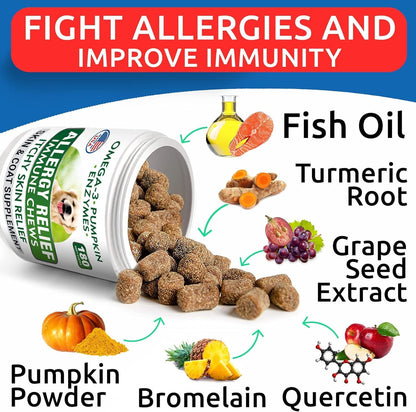 Omega 3 + Fish Oil for Dogs - Skin & Coat Support, Itch & Allergy Relief