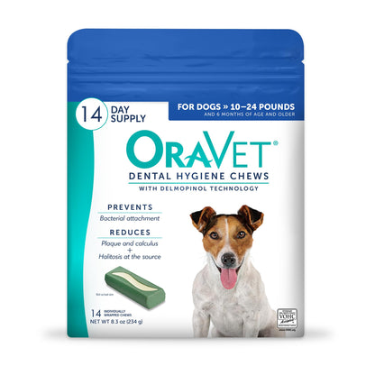 ORAVET Dental Chews for Dogs, Oral Care and Hygiene Chews (Small Dogs, 10-24 lbs.) Blue Pouch, 30 Count