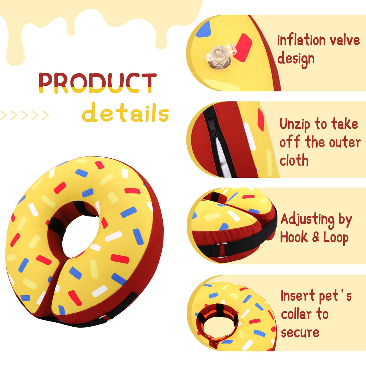 Supet Inflatable Dog Cone Collar for Small Dogs Puppies Cats, Soft Dog Cone Alternative After Surgery for Puppies Cats to Stop Licking