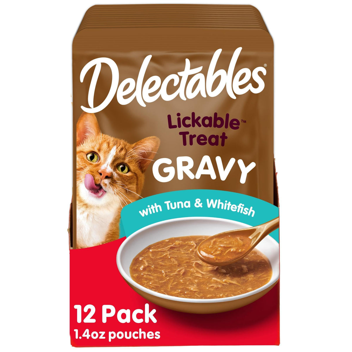 Delectables Lickable Treat Gravy Wet Cat Treat Variety Pack, Food Topper, Hydrating, Grain-Free, No Fillers, By-Products, Added Preservatives, 1.4oz Pouch, 12ct