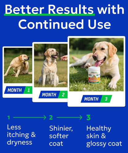 Omega 3 + Fish Oil for Dogs - Skin & Coat Support, Itch & Allergy Relief