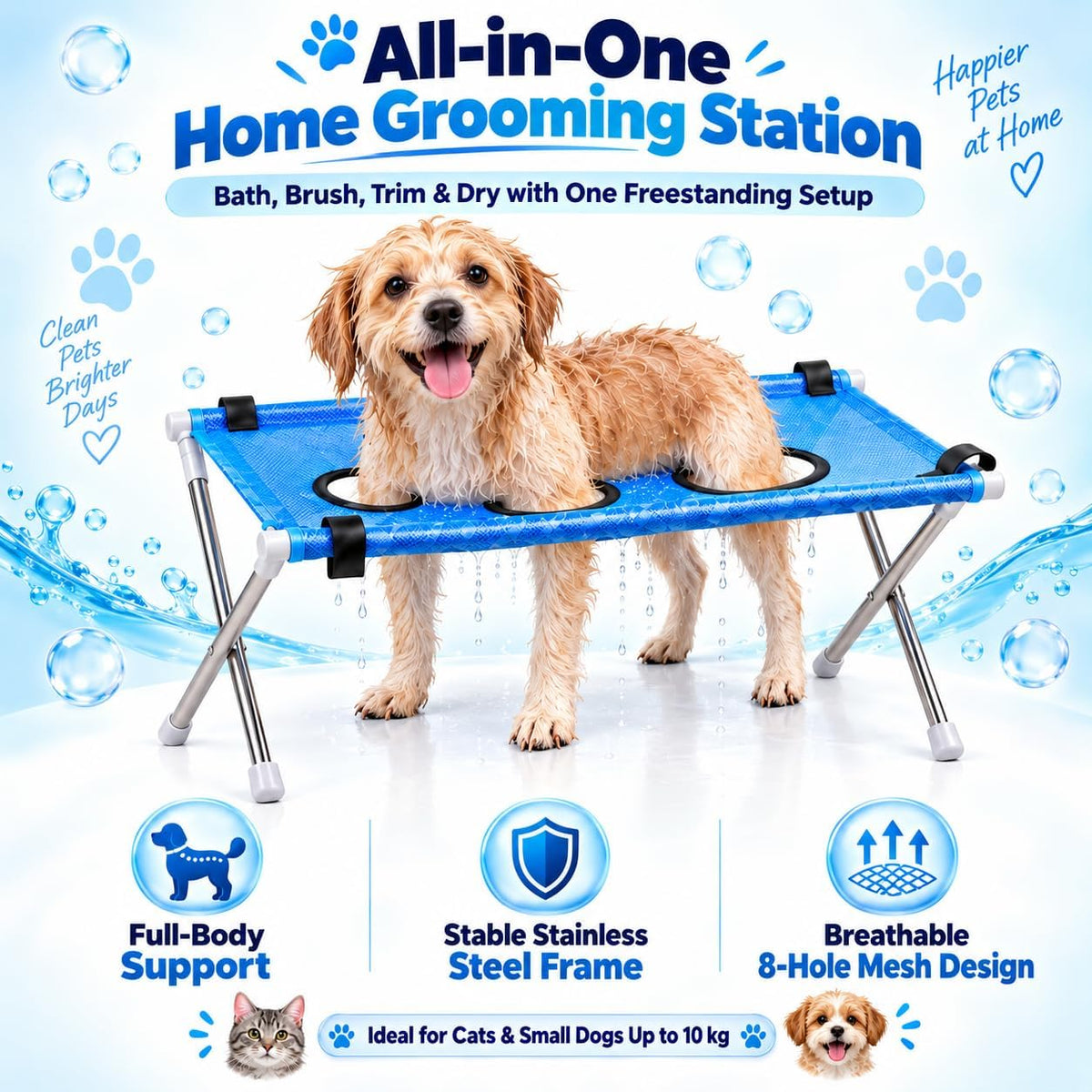 Dog Bed Foldable Grooming Hammock Stand and Bath Holder for Small Pets