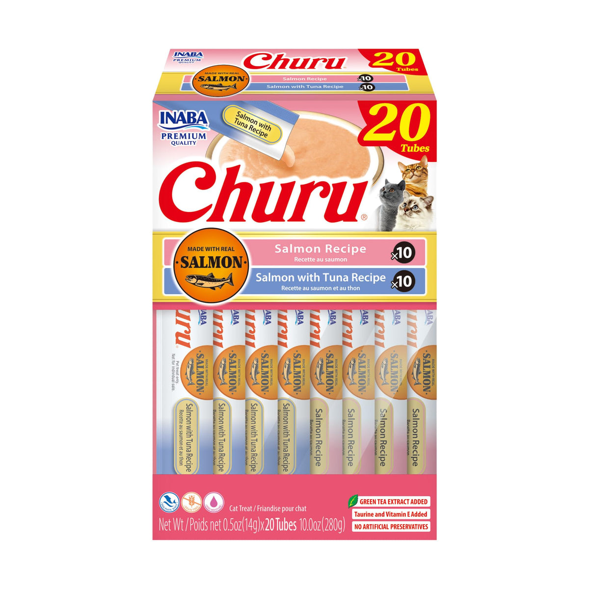 INABA Churu Cat Treats, Lickable, Squeezable Creamy Purée Cat Treat with Green Tea Extract & Taurine, 0.5 Ounces Each Tube, 20 Tubes, Chicken Variety Box