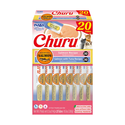 INABA Churu Cat Treats, Lickable, Squeezable Creamy Purée Cat Treat with Green Tea Extract & Taurine, 0.5 Ounces Each Tube, 20 Tubes, Chicken Variety Box