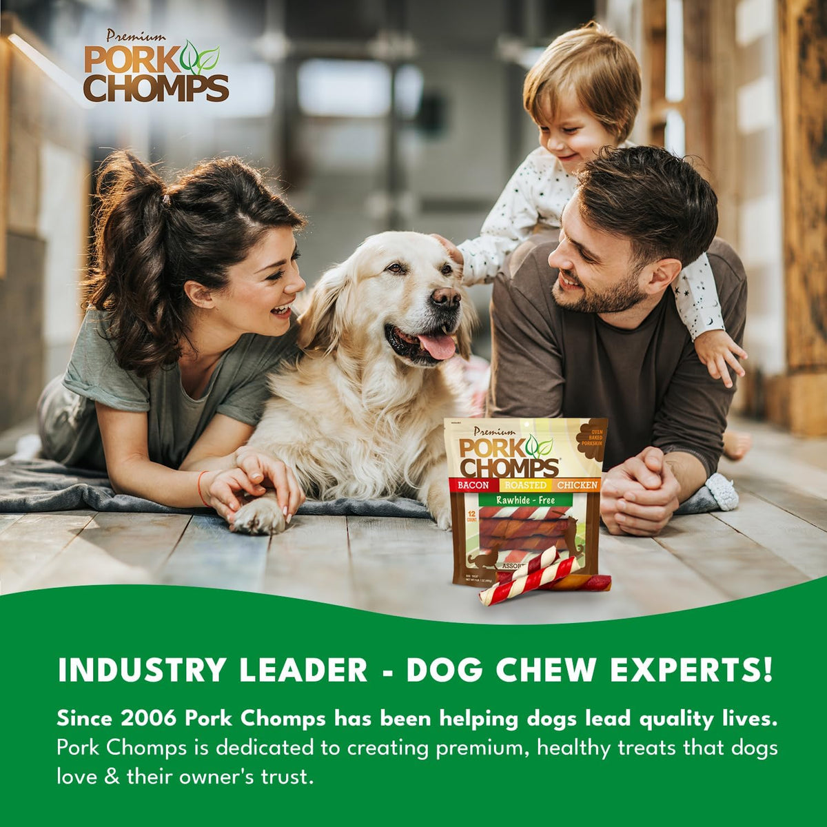 Pork Chomps Baked Pork Skin Dog Chews, 6 in Twists, Assorted Flavors, 12 Ct