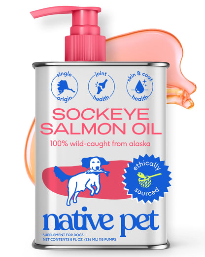 Native Pet Omega 3 Fish Oil for Dogs & Cats – Wild Alaskan Salmon Oil for Dogs Skin and Coat, Supports Joints, Heart & Shedding – Fast-Absorbing Omega 3 6 9 Liquid Supplement – 8oz