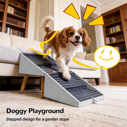 Dog Stairs for Small Dogs Faux Leather Foldable Pet Ramp and Ottoman
