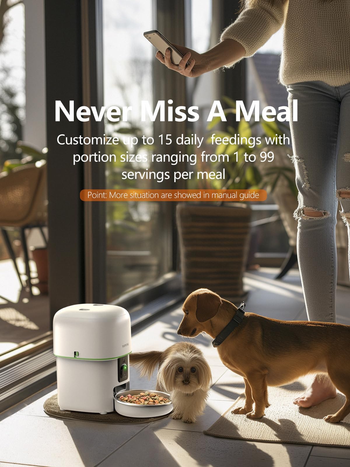 Automatic Cat Feeder, 3L Cat Food Dispenser with Anti-Jam Design, Over 180-day Battery Life, 1-6 Meals Per Day with Stainless Steel Cat Bowl, Keep Dry Food Fresh, Timed Pet Feeder Also for Small Dog