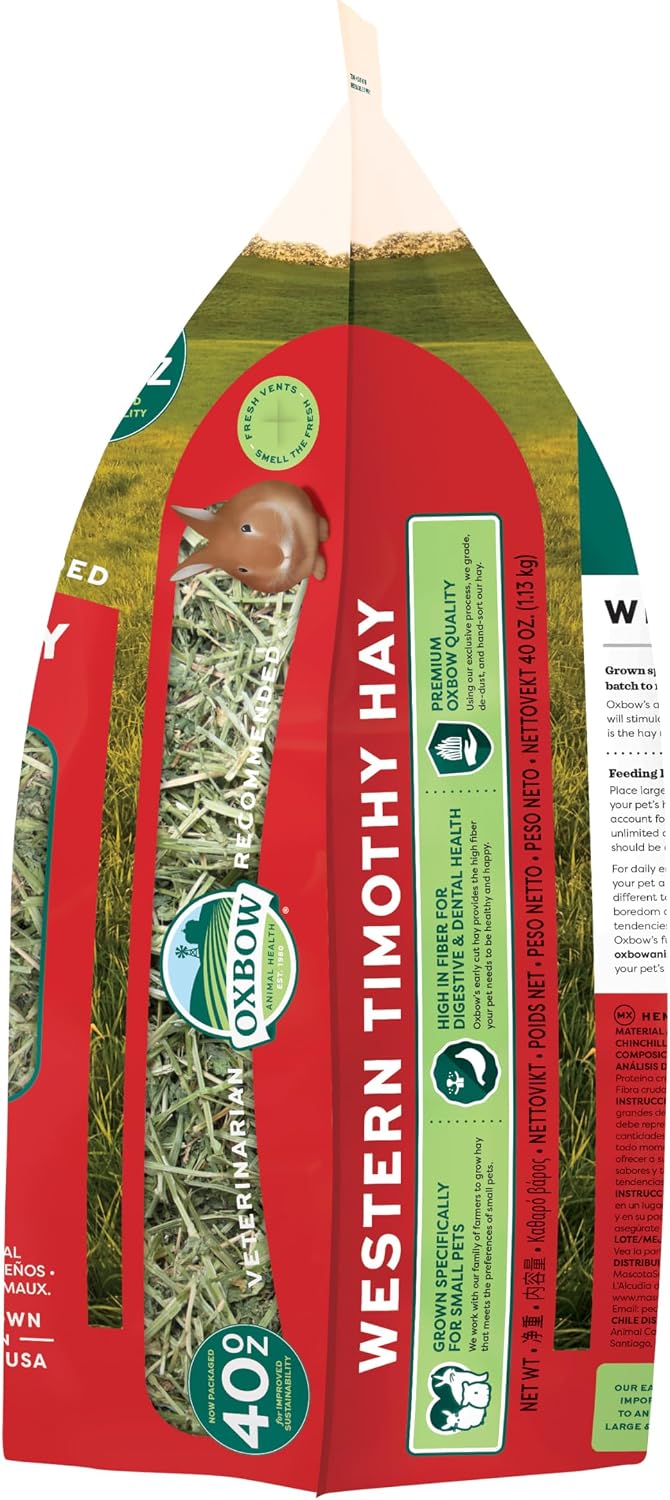 Oxbow Western Timothy Hay, Rabbit & Guinea Pig Hay, High Fiber, USA, 40 oz