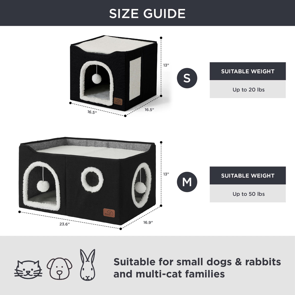 Bedsure Cat House Bed for Indoor Cats with Fluffy Ball and Scratch Pad,Grey