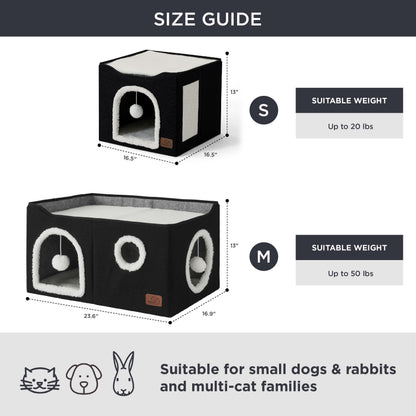 Bedsure Cat House Bed for Indoor Cats with Fluffy Ball and Scratch Pad,Grey