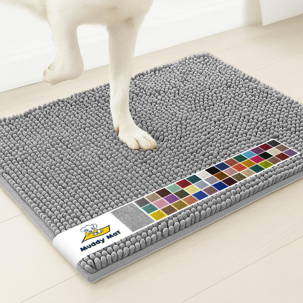 Muddy Mat® | Super Water Absorbent Door Mat Indoor, Microfiber Quick Dry Chenille Entryway Rug, Slip Resistant Front Door Mat, Indoor Mats for Entryway, Machine Washable Pet Rug, Grey 30"x19"