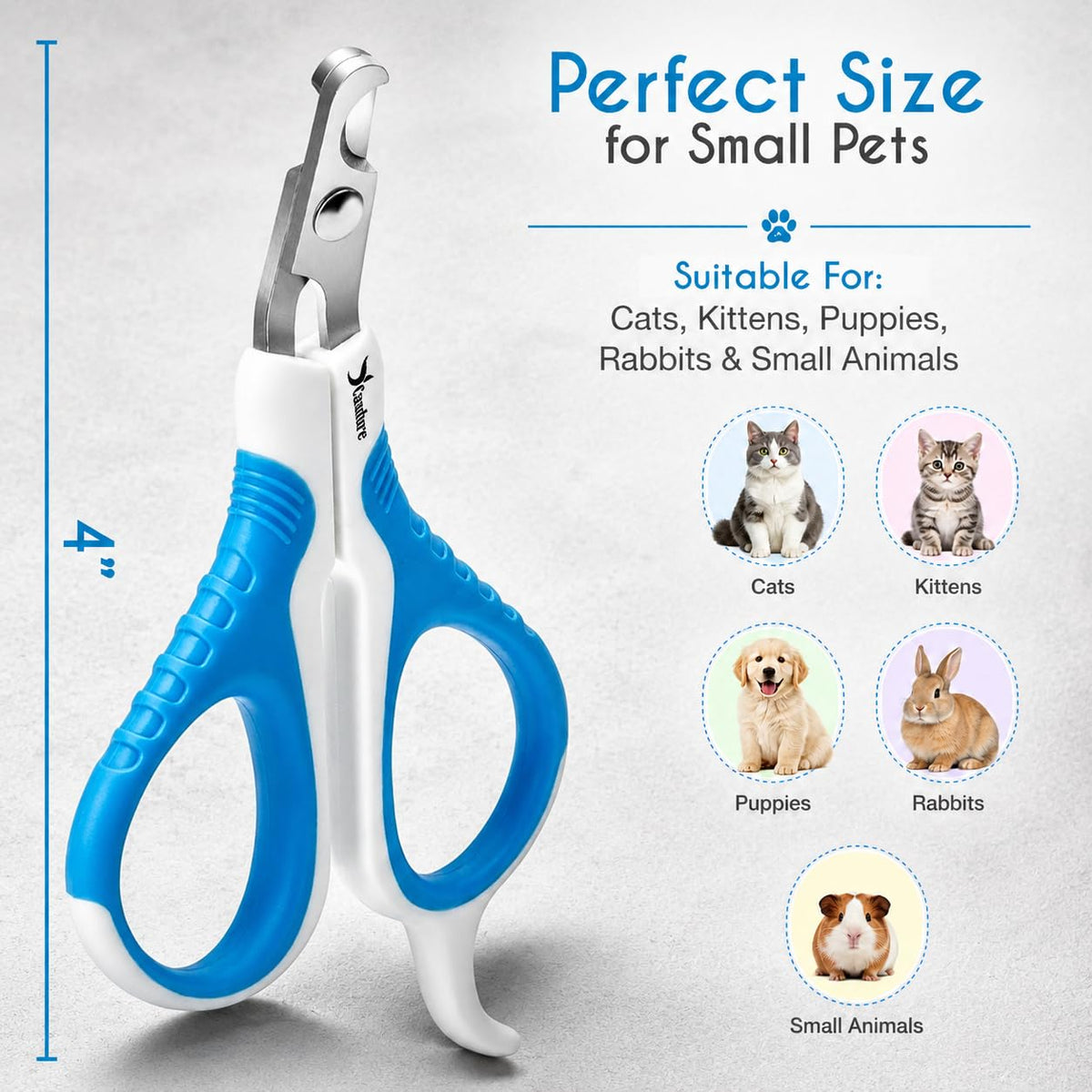 Candure Cat Nail Clippers for Indoor Cats, Rabbits, Hamsters, Birds with Precise Angled Edges to Ensure Easy & Safe Trimming Stainless Steel Cat Nail Trimmer for At-Home Cat Grooming