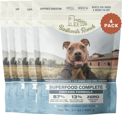 BADLANDS RANCH Air-Dried Chicken Dog Food, 87% Real Meat, 24 oz, 4-Pack