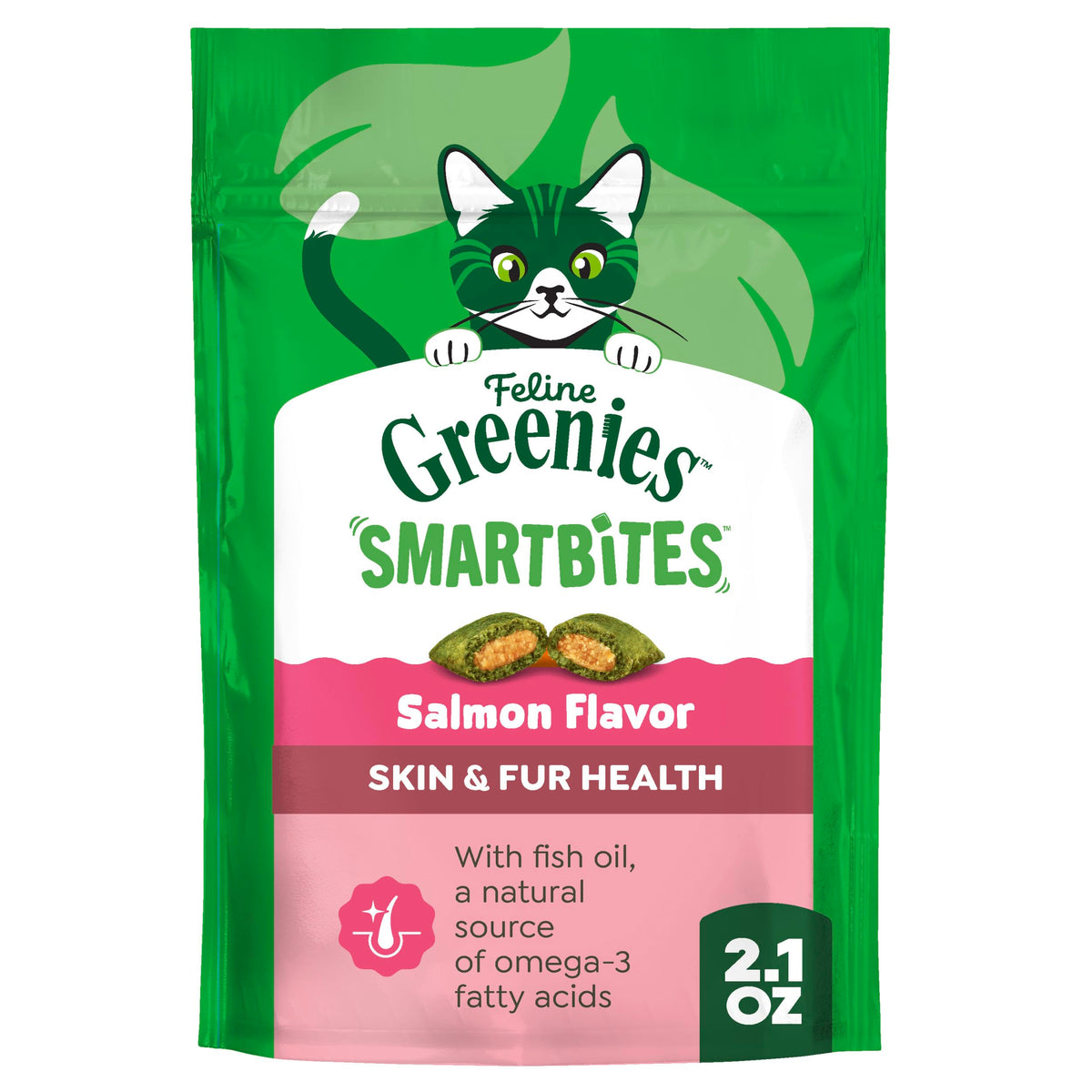 Greenies Feline Smartbites Skin & Fur Health Cat Treats, Salmon, 4.6 oz